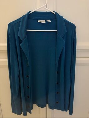 Chico's Teal Open-Front Button Cardigan